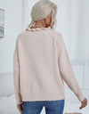 Button Detail Frill Neck Rib-Knit Sweater