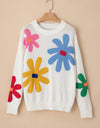 Flower Round Neck Dropped Shoulder Sweater