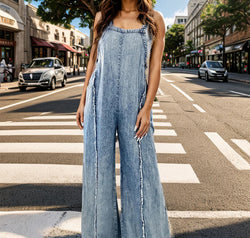 Adjustable Strap Wide Leg Denim Overalls