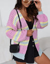 Striped Lantern Sleeve Dropped Shoulder Cardigan