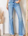 Kancan Mid Rise Raw Hem Flare Jeans