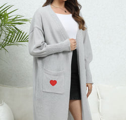 Lantern Sleeve Open Front Pocketed Cardigan