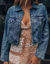 Button Up  Collared Neck Distressed Denim Jacket