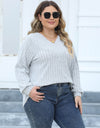 Plus Size Ribbed V-Neck Long Sleeve Top