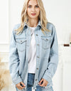 Distressed Button Up Frayed Hem Denim Jacket