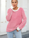 Angel Wings Striped Round Neck Long Sleeve Knit Top