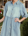 Raw Hem Snap Down Half Sleeve Denim Dress