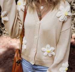 Flower Dropped Shoulder Long Sleeve Cardigan