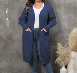 Plus Size Long Sleeve Pocketed Cardigan