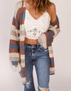 Full Size Striped Long Sleeve Openwork Cardigan