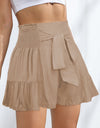 Smocked Tie-Front High-Rise Shorts