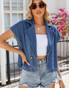 Buttoned Up Collared Neck Denim Top