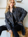 Veveret Button Up Distressed Frayed Hem Denim Jacket