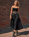 Elastic Waist Tiered Midi Skirt