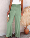 Full Size Decorative Button High Waist Pants