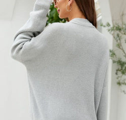 Waffle-Knit Dropped Shoulder Cardigan