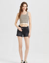 BAYEAS Stepped Waist Raw Hem Denim Shorts