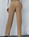 Belted Straight Leg Pants with Pockets