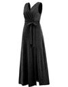 Slit Surplice Tie Waist Sleeveless Dress