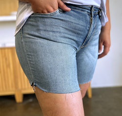 Judy Blue Full Size High Waist Raw Hem Denim Shorts