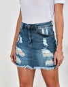 Distressed Raw Hem Denim Mini Skirt