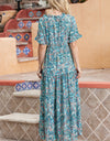 Paisley Print Flounce Sleeve Maxi Dress