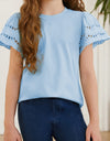 Round Neck Flutter Sleeve T-Shirt