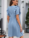 Ruffled Round Neck Short Sleeve Denim Dress