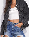 Collared Neck Dropped Shoulder Button-Down Denim Jacket