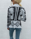 Geometric Fringe Hem Open Front Cardigan