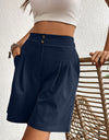 Pocketed Half Elastic Waist Shorts