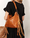 SHOMICO PU Leather Fringe Detail Shoulder Bag