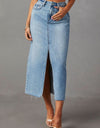 Slit Raw Hem Midi Denim Skirt