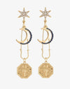 5-Pair Wholesale Inlaid Rhinestone Moon and Star Drop Earrings