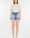 Kancan High Rise Frayed Hem Denim Shorts