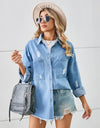 Distressed Raw Hem Dropped Shoulder Denim Jacket