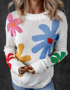 Flower Round Neck Dropped Shoulder Sweater