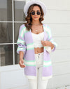 Color Block Ribbed Dropped Shoulder Open Front Cardigan