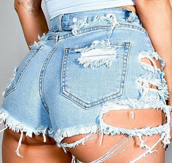 Asymmetrical Distressed Denim Shorts