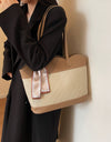 PU Leather Tied Contrast Tote Bag