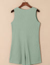 Waffle-Knit Half Button Sleeveless Romper with Pockets