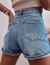 Rhinestone High Waist Denim Shorts