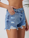 Distressed Raw Hem Denim Shorts