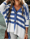 Striped Button Up Batwing Sleeve Cardigan