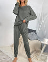 Shiny Round Neck Top and Drawstring Pants Lounge Set