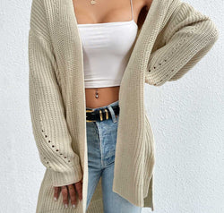 Open Front Dropped Shoulder Slit Cardigan