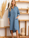 Sew In Love High-Low Button Up Roll-Tab Sleeve Denim Dress