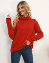 Slit Turtleneck Dropped Shoulder Sweater