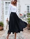 Frill Trim Pleated Elastic Waist Skirt