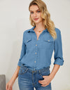 Pocketed Button Up Long Sleeve Denim Shirt